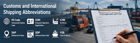 International customs clearance process with freight documents and transport operations at border crossing
